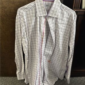 Men's White and Purple Checkered Shirt